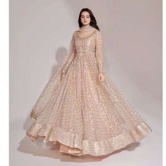 LXM OFFICIAL PAKISTANI AUTHENTIC BRIDAL MIRRORED SEQUIN DESIGNER FLARED DRESS - Picture 5 of 17